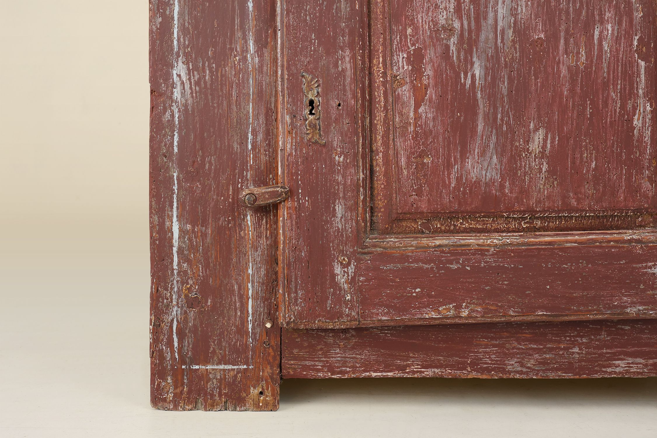 Rustic Parisian cabinet in pine wood with old burgundy paint layers, ca. 1820thumbnail